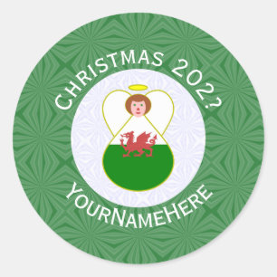 Welsh Flag Christmas Angel Personalised Classic Round Sticker
