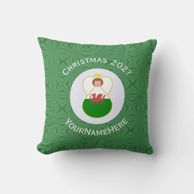 Welsh Flag Christmas Angel Personalised  Cushion (Front)