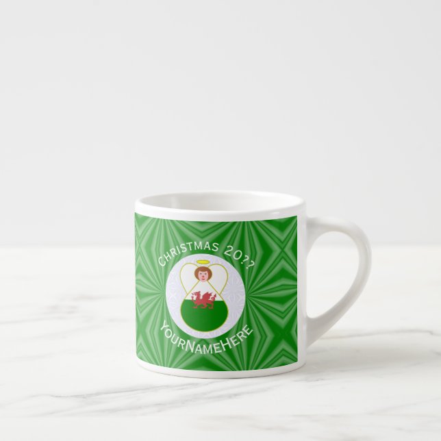 Welsh Flag Christmas Angel Personalised  Espresso Cup (Right)