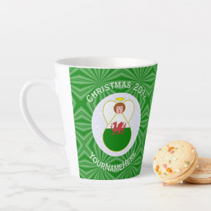 Welsh Flag Christmas Angel Personalised  Latte Mug