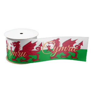 Welsh Flag & Cymru Dragon, Wales holiday /sports S Satin Ribbon