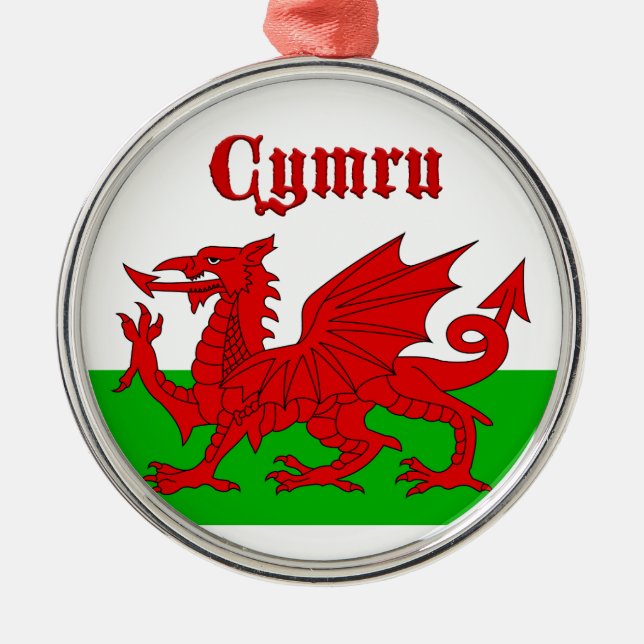 Welsh Flag Cymru Metal Tree Decoration (Front)