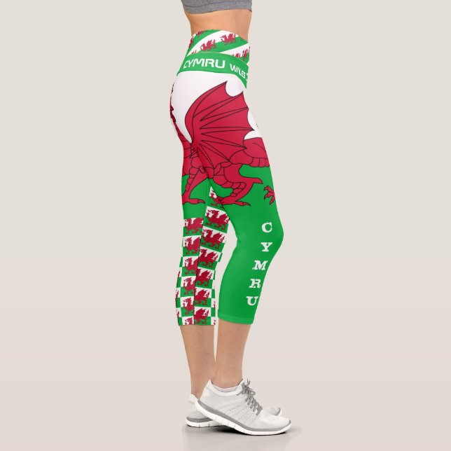 Welsh Flag, Dragon & Wales fashion patriots /sport Capri Leggings (Right)
