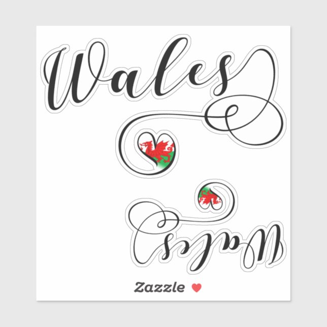 Welsh Flag Heart, Wales Sticker (Sheet)