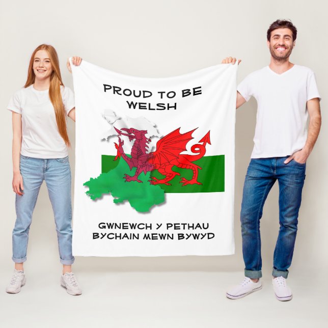 Welsh FLAG OF WALES Red Dragon St David Quote Fleece Blanket (In Situ)