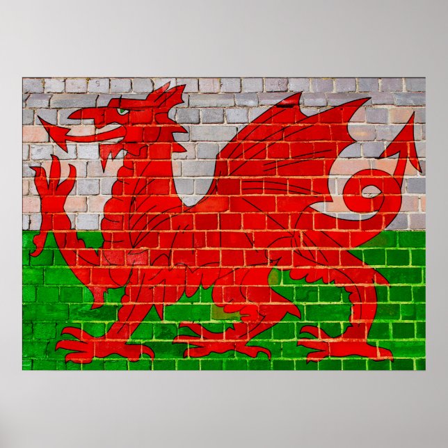Welsh flag on a brick wall poster (Front)