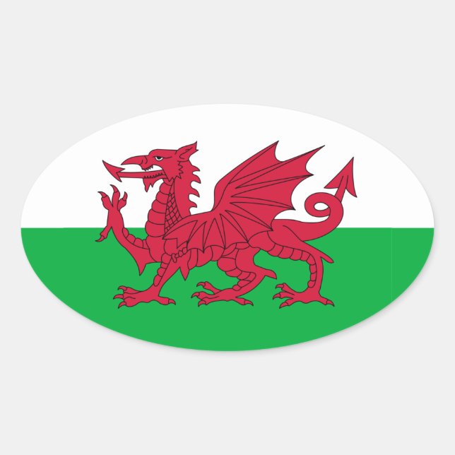 Welsh Flag Oval Sticker (Front)