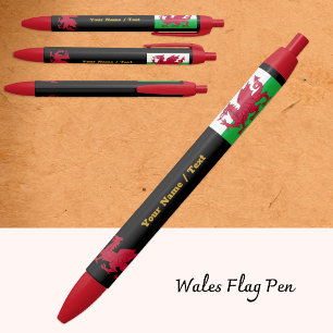 Welsh Flag Pen, Wales / Cymru Personalised Black Ink Pen