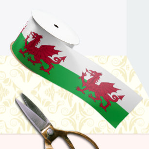 Welsh Flag Ribbon, Dragon fashion, Cymru, Wales Satin Ribbon