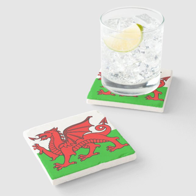 Welsh flag stone coaster (Side)