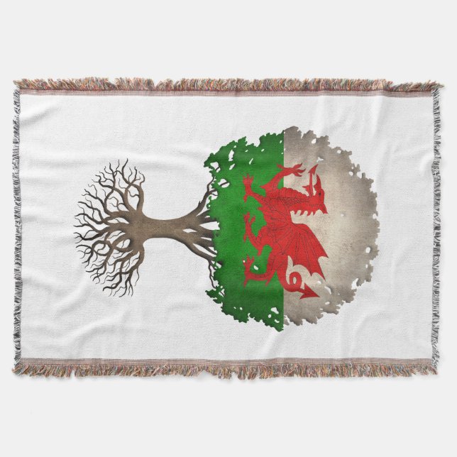 Welsh Flag Tree of Life Customisable Throw Blanket (Front)