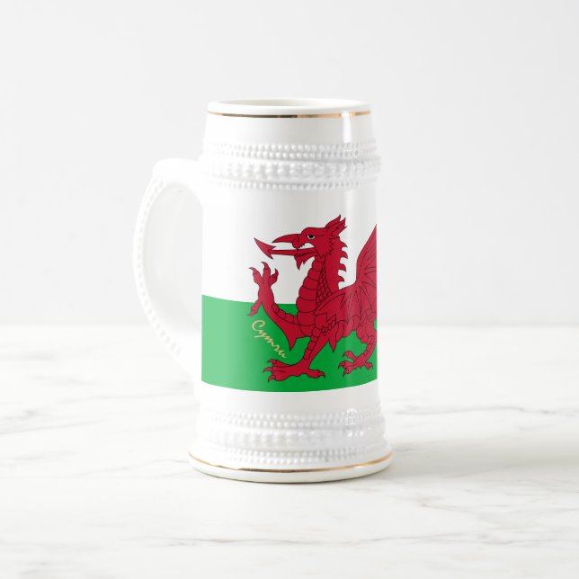 Welsh Flag & Wales, Cymru patriot / sports Beer Stein (Front Left)