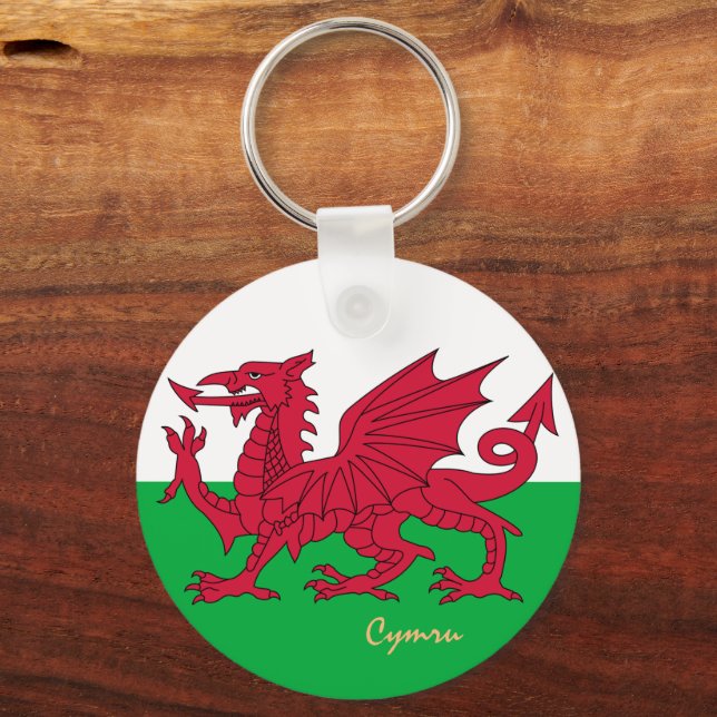 Welsh Flag & Wales fashion, sports / Cymru Key Ring (Front)