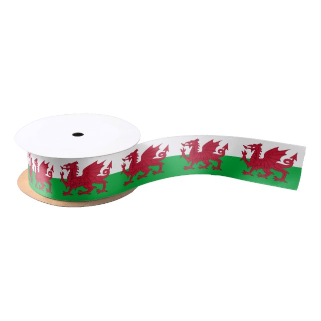 Welsh Flag & Wales, holiday Cymru, Dragon / sports Satin Ribbon (Spool)
