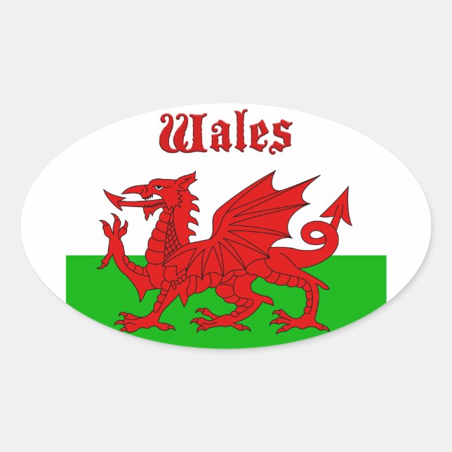 Welsh Flag Wales Oval Sticker (Front)