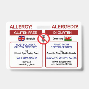 WELSH Gluten Free Travel Card   Allergy Badge ID Badge