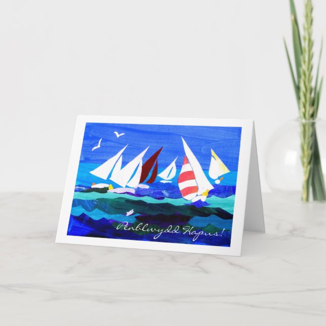 Welsh Greeting Birthday Card - Sailing (Front)