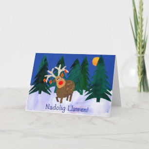 Welsh Greeting, Reindeer, Fun Christmas Card