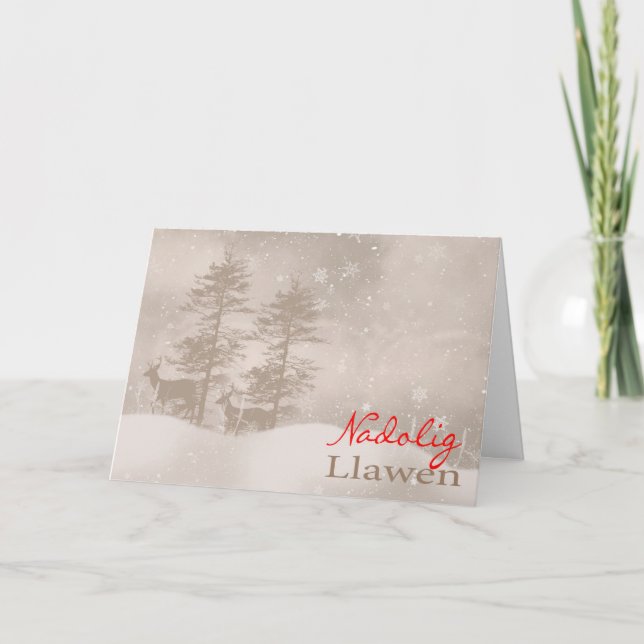 Welsh Language Happy Holidays Stylish Christmas Holiday Card (Front)
