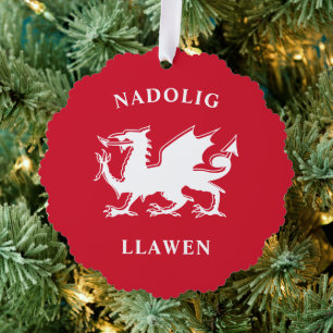 Welsh Merry Christmas Simple Celtic Nadolig Llawen Tree Decoration Card
