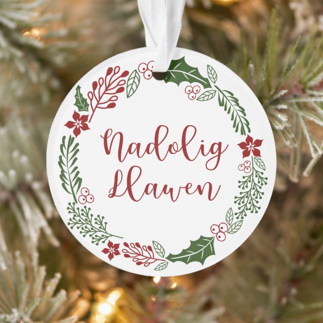 Welsh Merry Christmas Wreath, Nadolig Llawen Ornament (Tree)