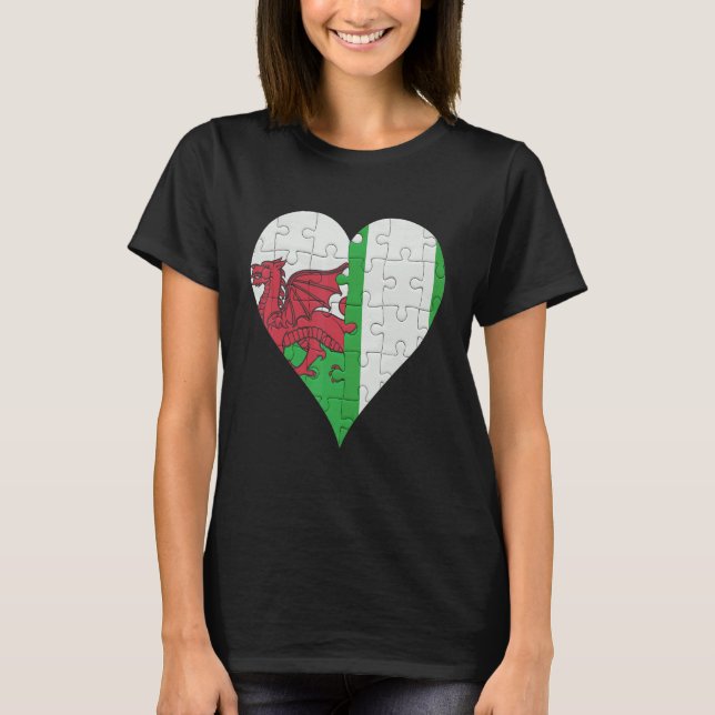 Welsh Nigerian Flag Heart T-Shirt (Front)