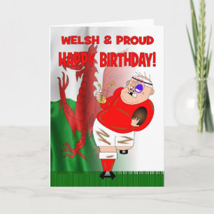 Welsh & Proud Beer Rugby Birthday Card