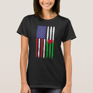 Welsh Roots Half American Flag Patriotic Welsh T-Shirt