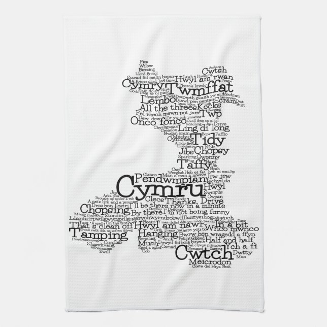 Welsh Slang Word Art Map Tea Towel (Vertical)
