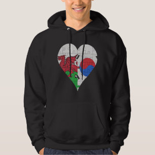 Welsh South Korean Flag Heart Hoodie