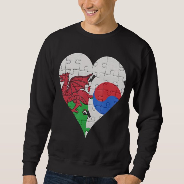 Welsh South Korean Flag Heart Sweatshirt (Front)