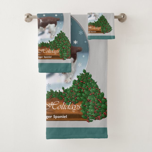 Welsh Springer Spaniel Christmas Bath Towel Set (Insitu)