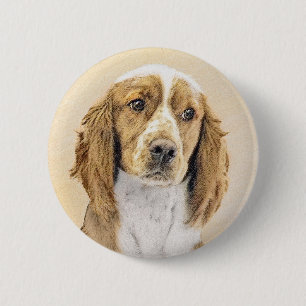 Welsh Springer Spaniel Painting - Original Dog Art 6 Cm Round Badge