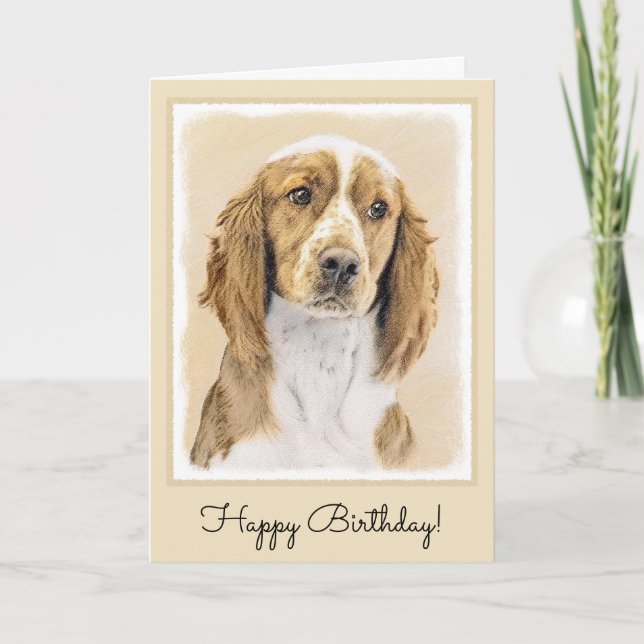 Welsh Springer Spaniel Painting - Original Dog Art Card (Front)
