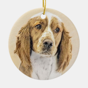 Welsh Springer Spaniel Painting - Original Dog Art Ceramic Tree Decoration