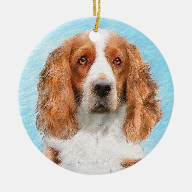 Welsh Springer Spaniel Painting - Original Dog Art Ceramic Tree Decoration (Front)