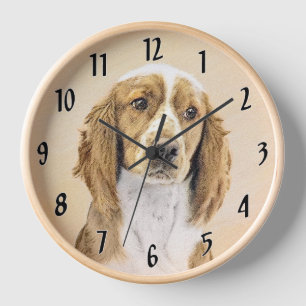 Welsh Springer Spaniel Painting - Original Dog Art Clock