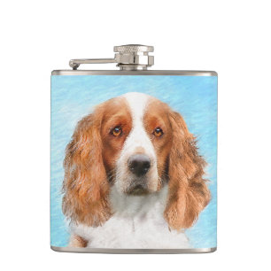 Welsh Springer Spaniel Painting - Original Dog Art Hip Flask