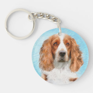 Welsh Springer Spaniel Painting - Original Dog Art Key Ring