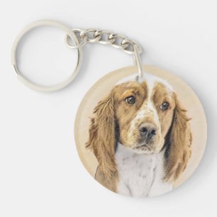 Welsh Springer Spaniel Painting - Original Dog Art Key Ring