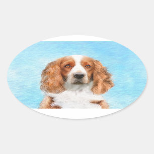 Welsh Springer Spaniel Painting - Original Dog Art Oval Sticker