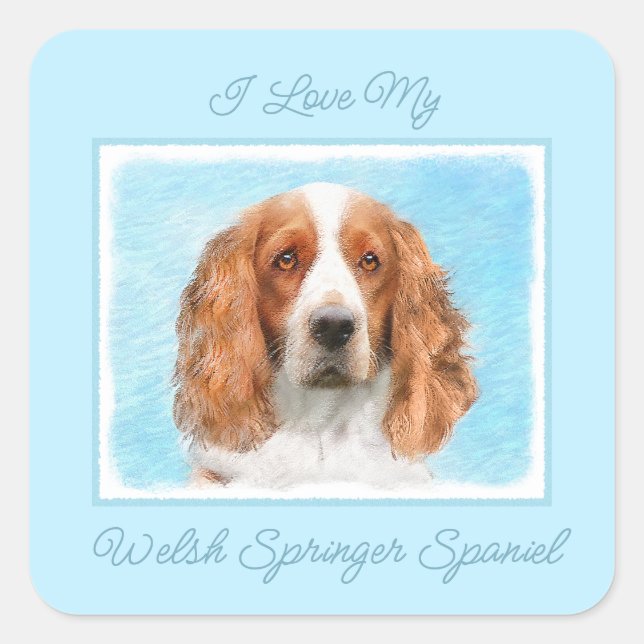 Welsh Springer Spaniel Painting - Original Dog Art Square Sticker (Front)