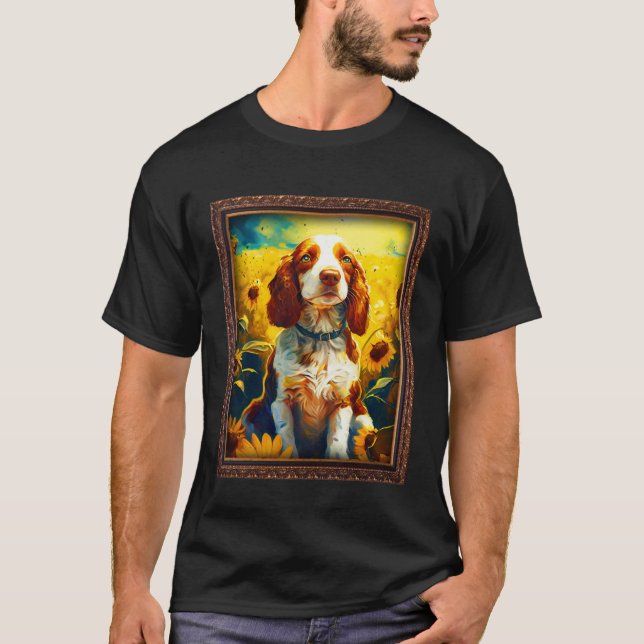 Welsh Springer Spaniel Painting Sunflower Flower M T-Shirt (Front)