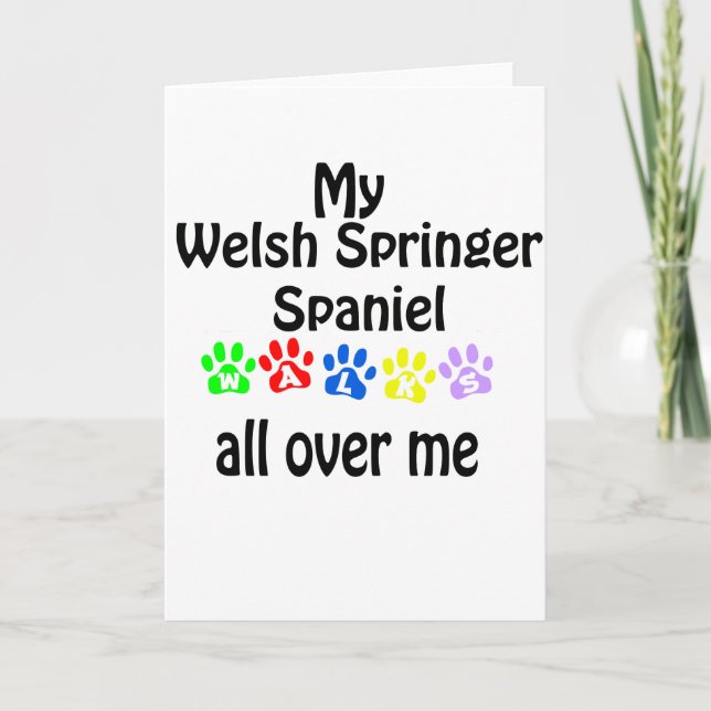 Welsh Springer Spaniel Walks Design Holiday Card (Front)