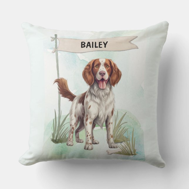 Welsh Springer Spaniel Watercolor Personalised Dog Cushion (Front)