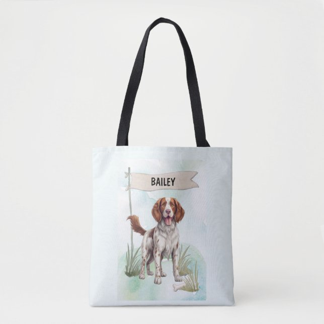 Welsh Springer Spaniel Watercolor Personalised Dog Tote Bag (Front)