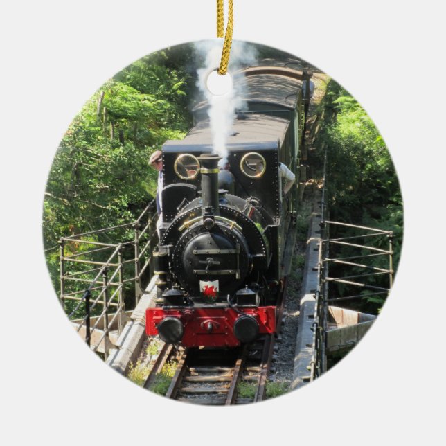 Welsh Steam Train. Ceramic Tree Decoration (Front)