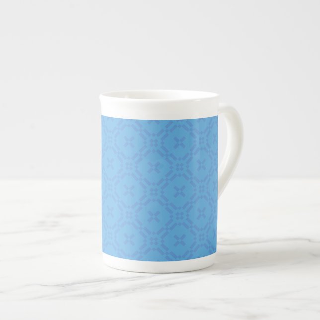 Welsh Tapestry Pattern, Chic Blue Bone China Mug (Front Right)