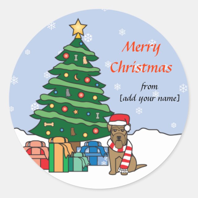 Welsh Terrier and Christmas Tree Classic Round Sticker (Front)
