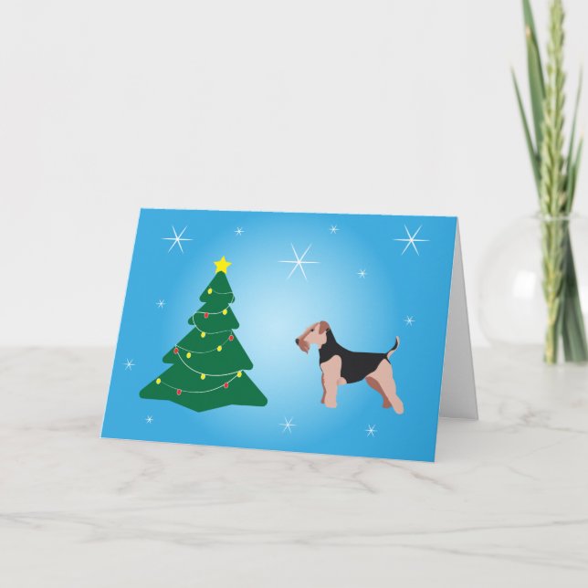 Welsh Terrier Blue Christmas Card (Front)